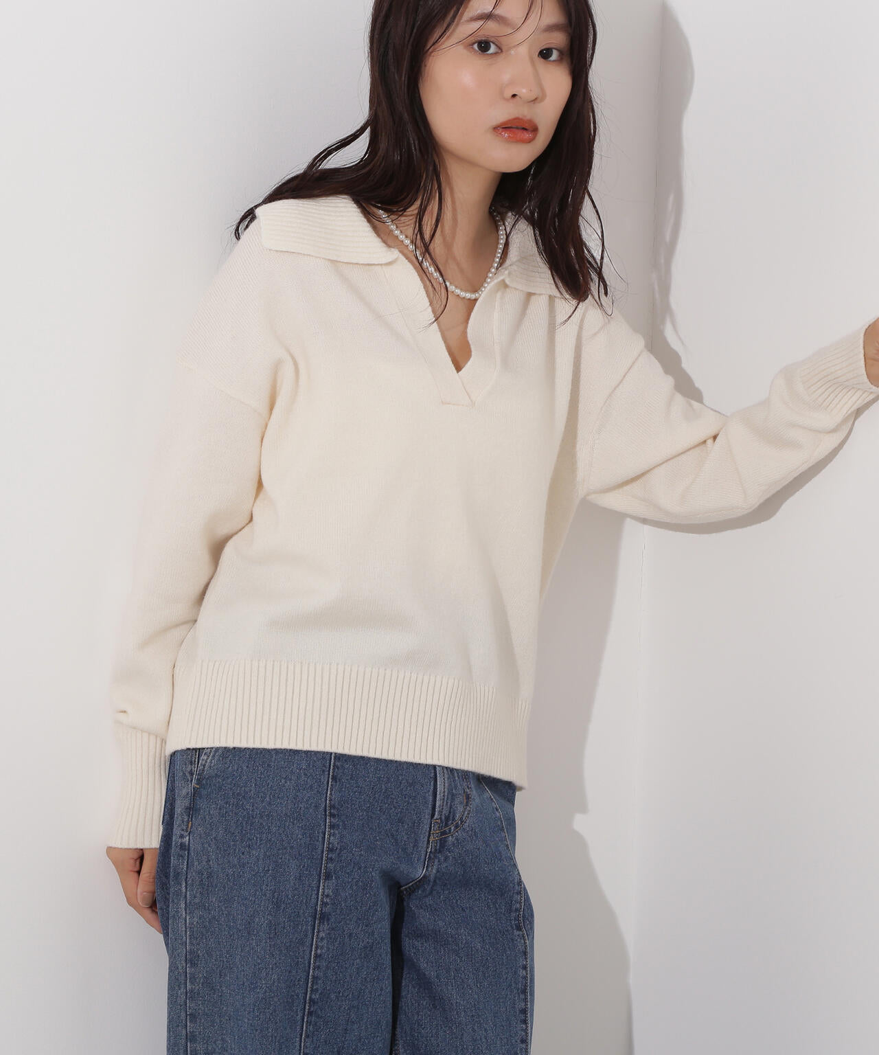 開襟ボクシーニット