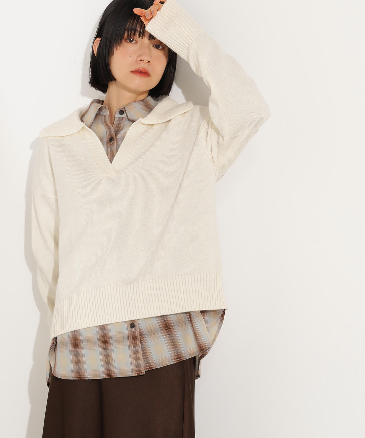 開襟ボクシーニット