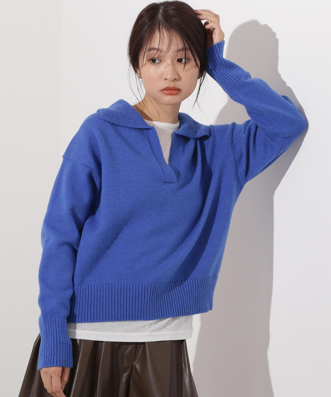 開襟ボクシーニット