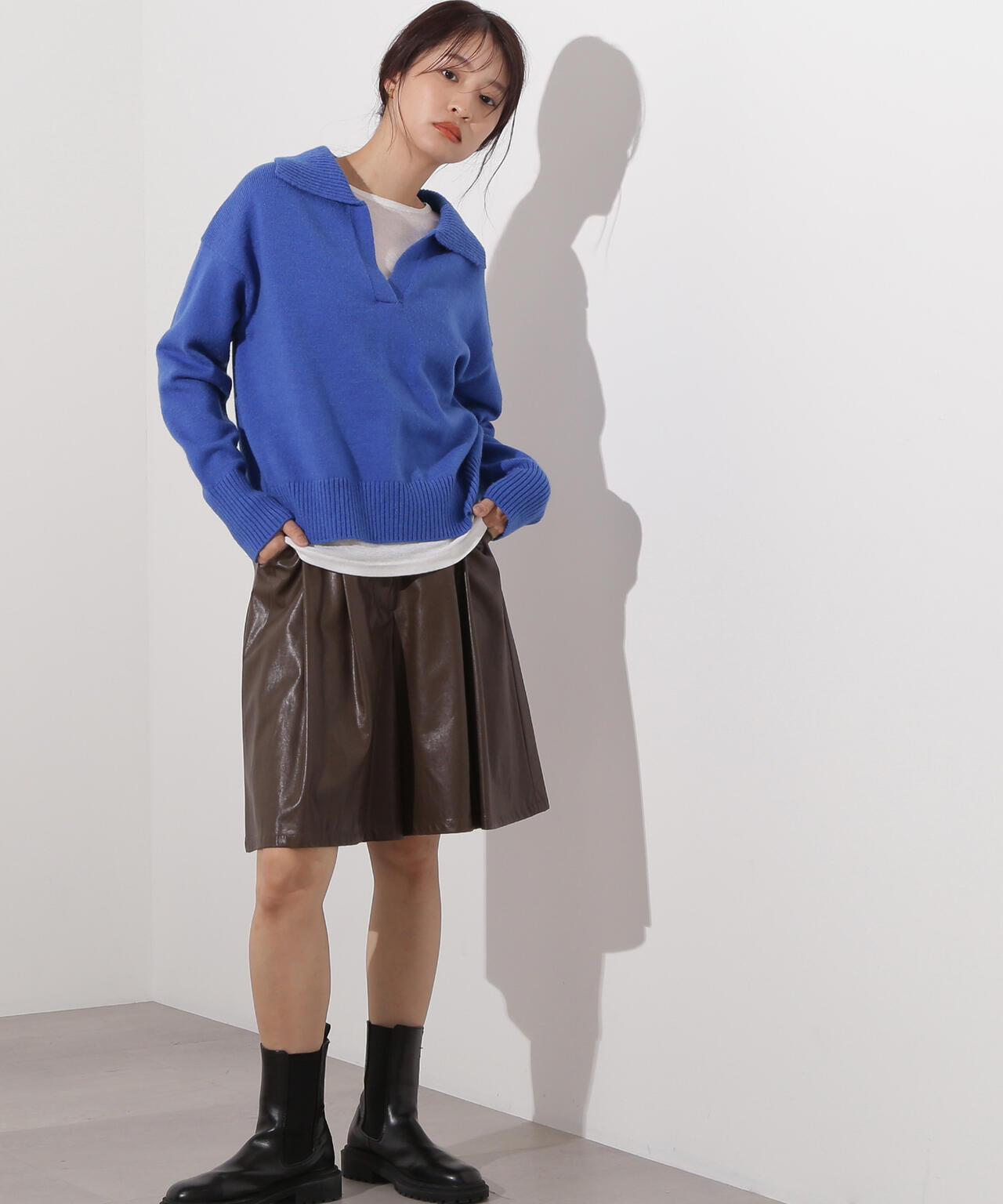 開襟ボクシーニット