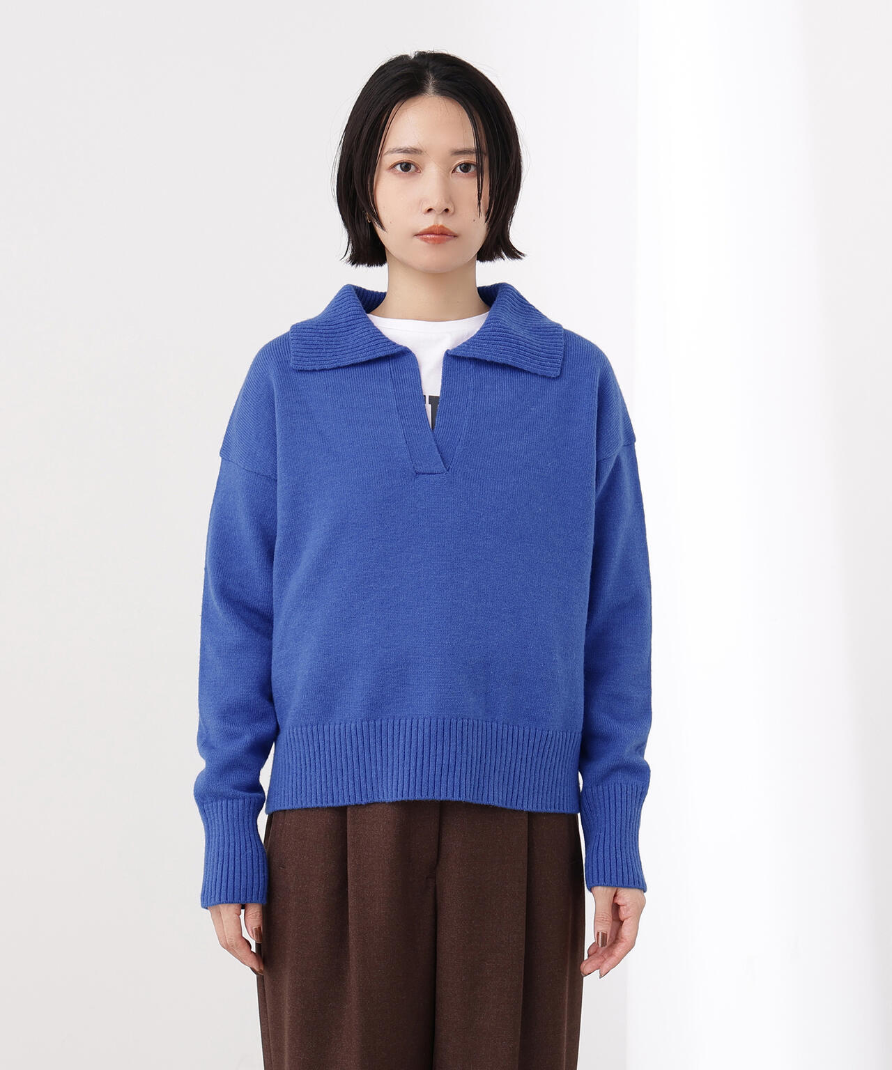 開襟ボクシーニット