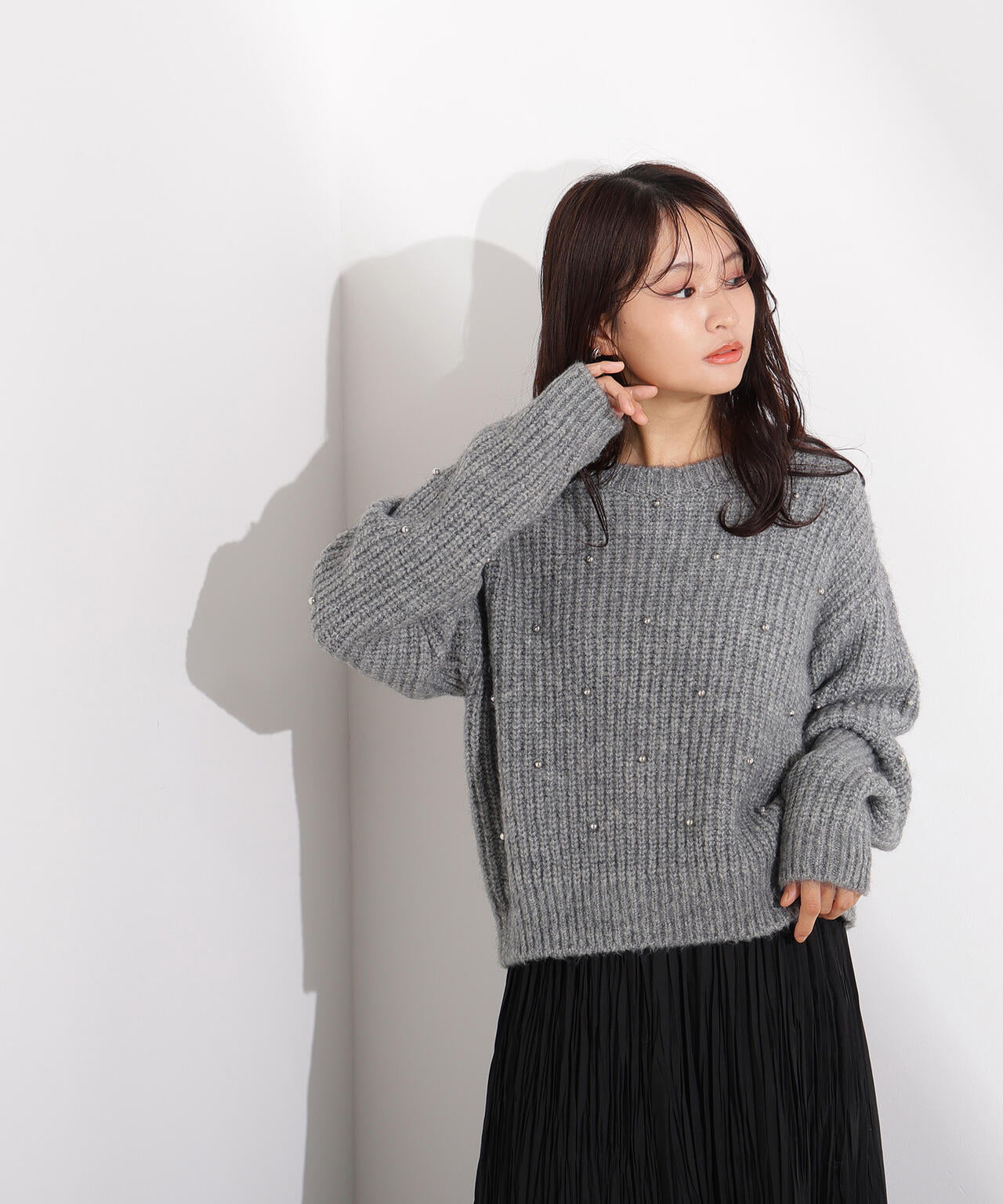 スタッズ畦ニット