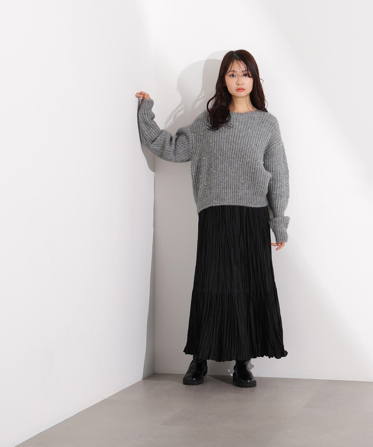 スタッズ畦ニット