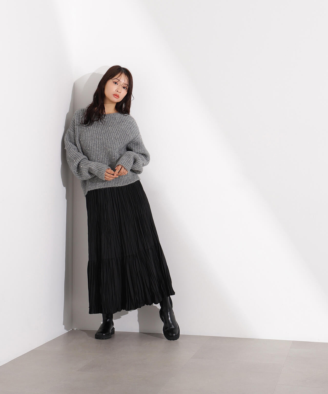 スタッズ畦ニット