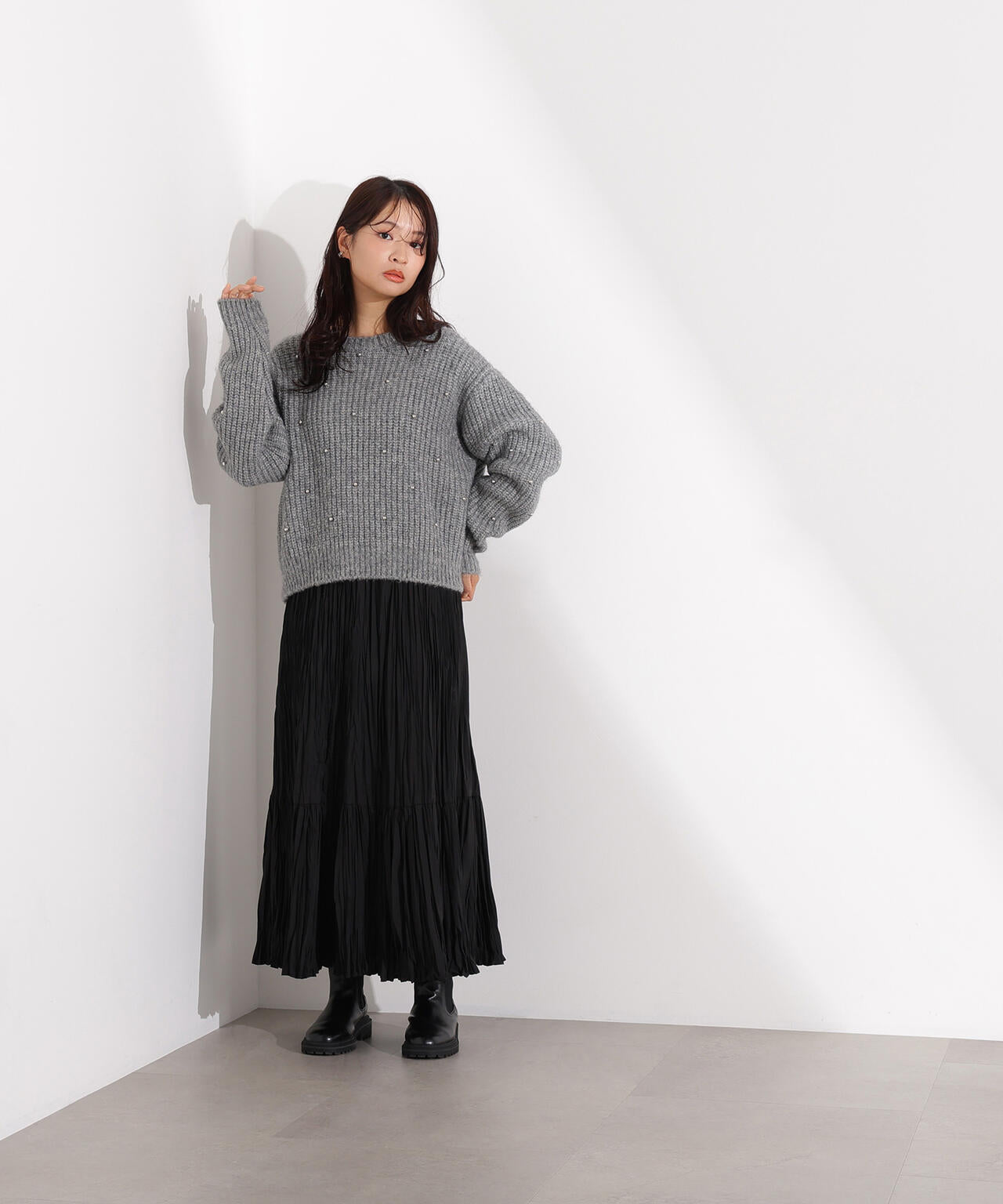 スタッズ畦ニット