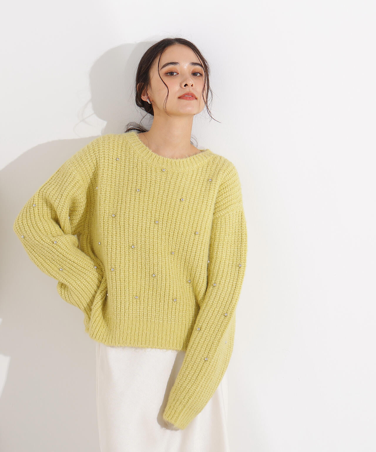 スタッズ畦ニット