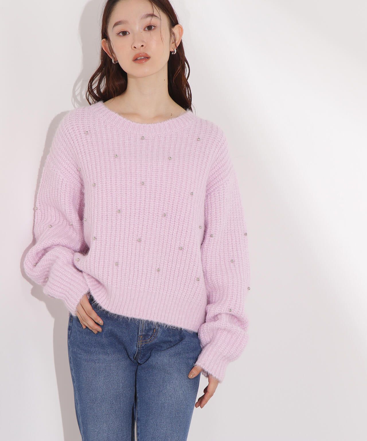 スタッズ畦ニット