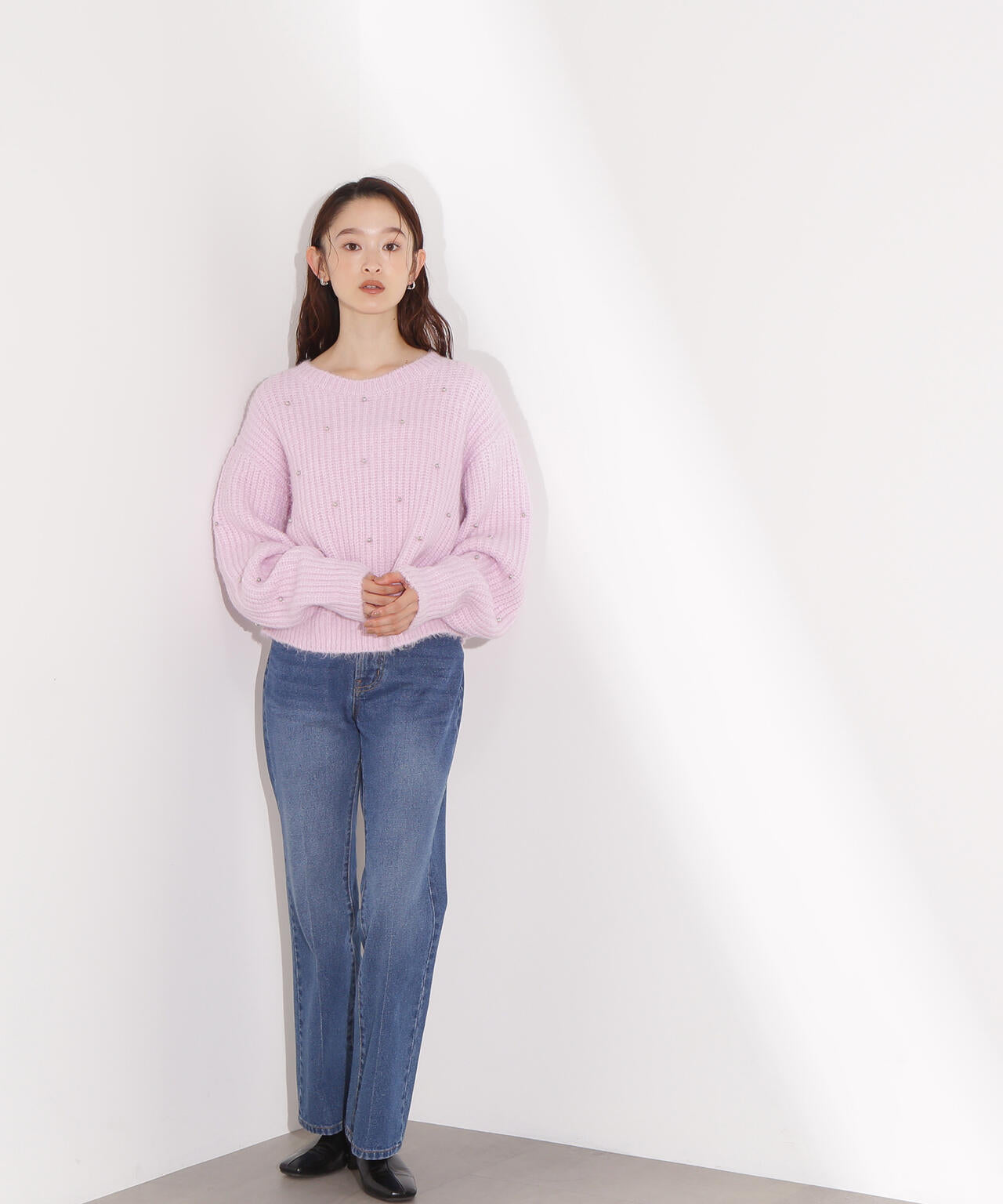 スタッズ畦ニット