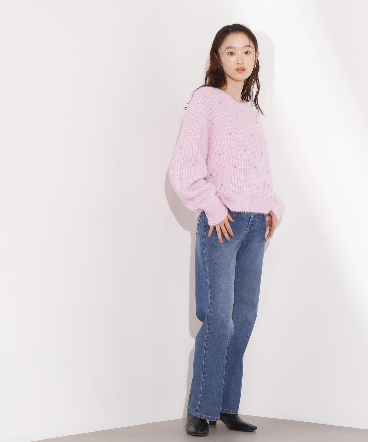 スタッズ畦ニット