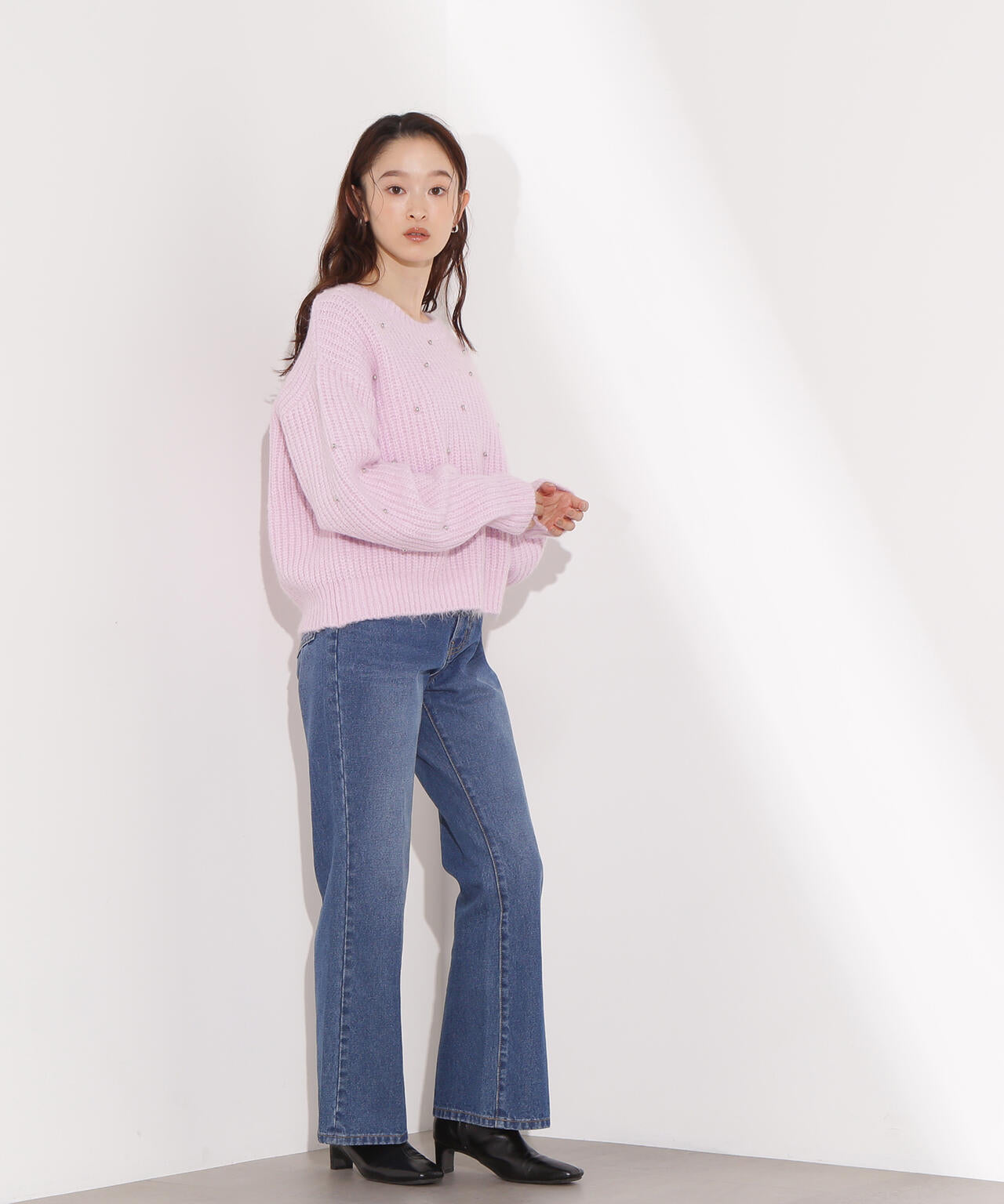 スタッズ畦ニット