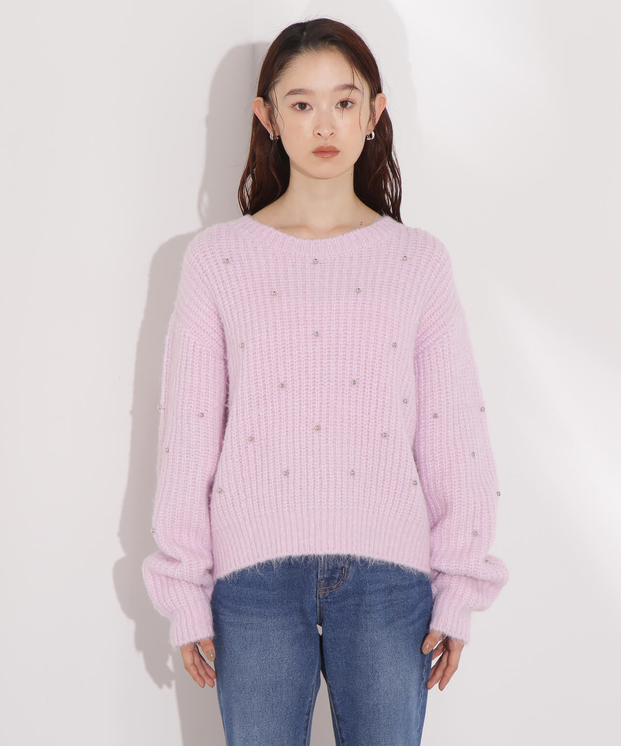 スタッズ畦ニット