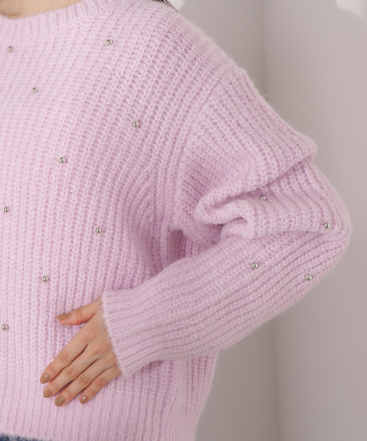 スタッズ畦ニット