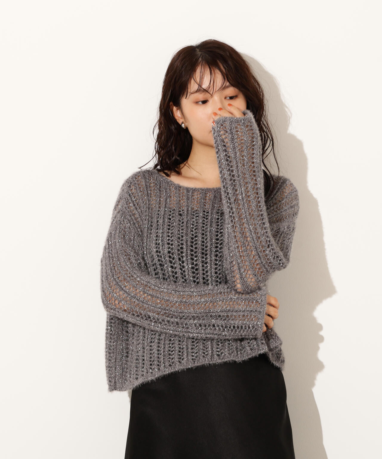 【小室安未さん着用】クロップド透かし編みニット