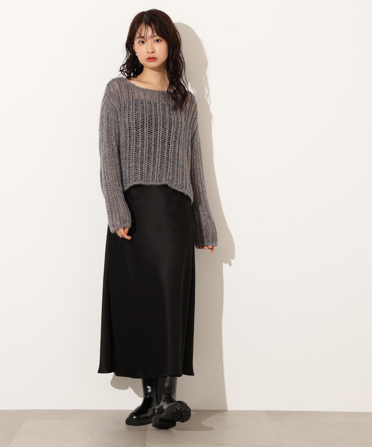 【小室安未さん着用】クロップド透かし編みニット