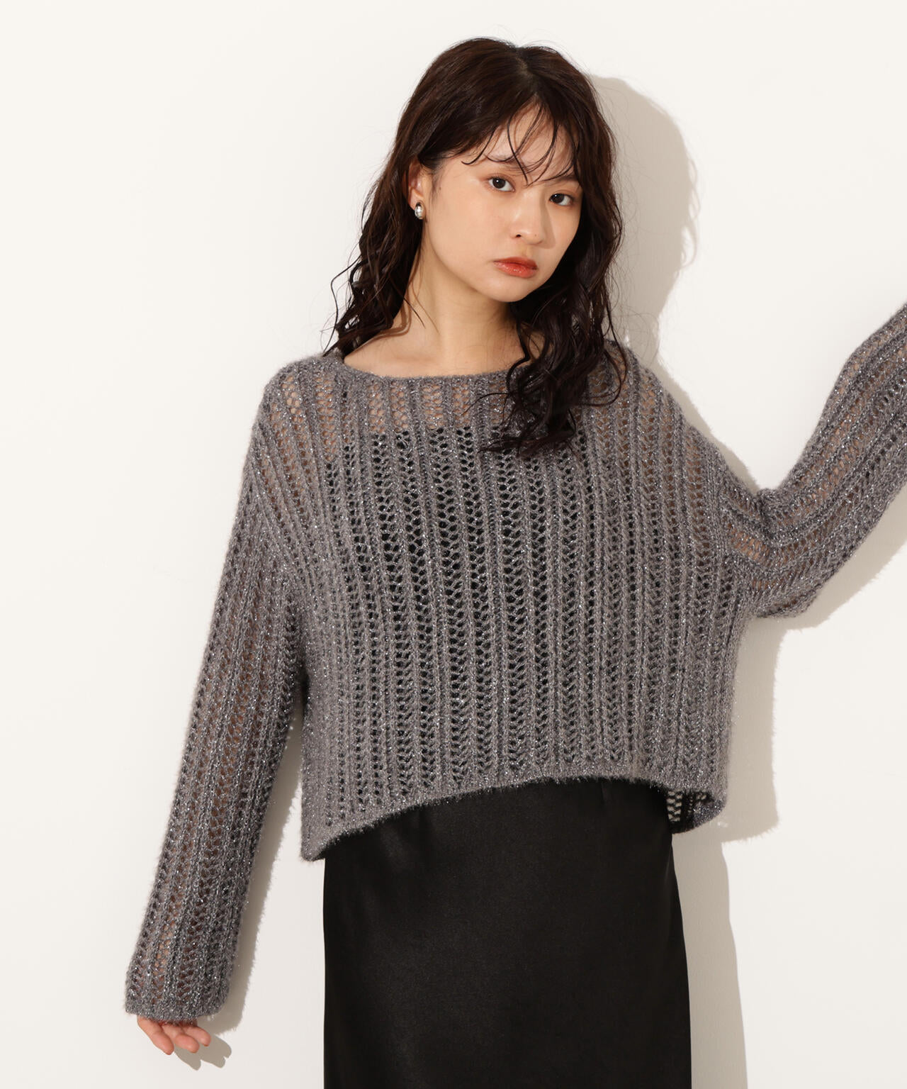 【小室安未さん着用】クロップド透かし編みニット