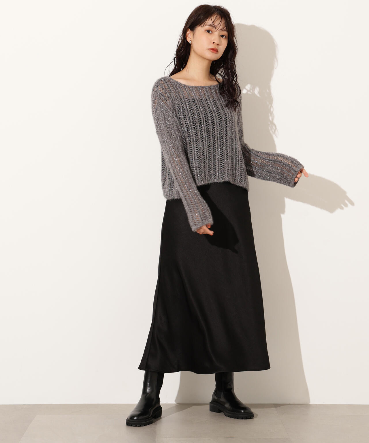 【小室安未さん着用】クロップド透かし編みニット