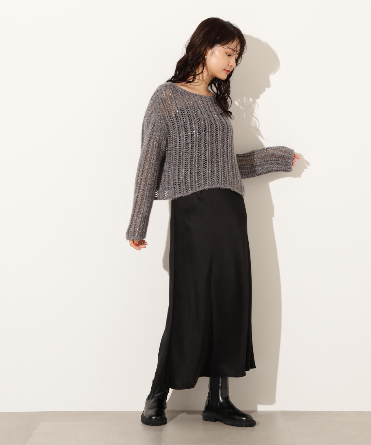 【小室安未さん着用】クロップド透かし編みニット