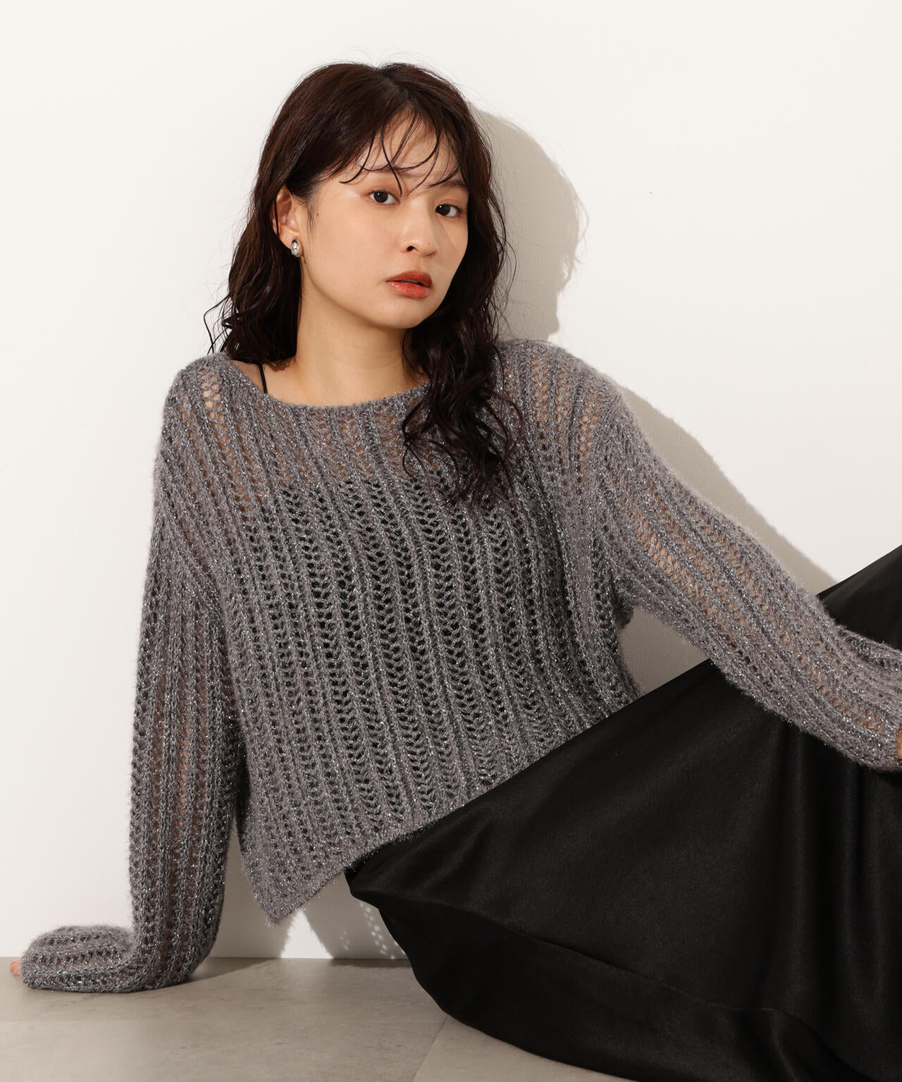 【小室安未さん着用】クロップド透かし編みニット
