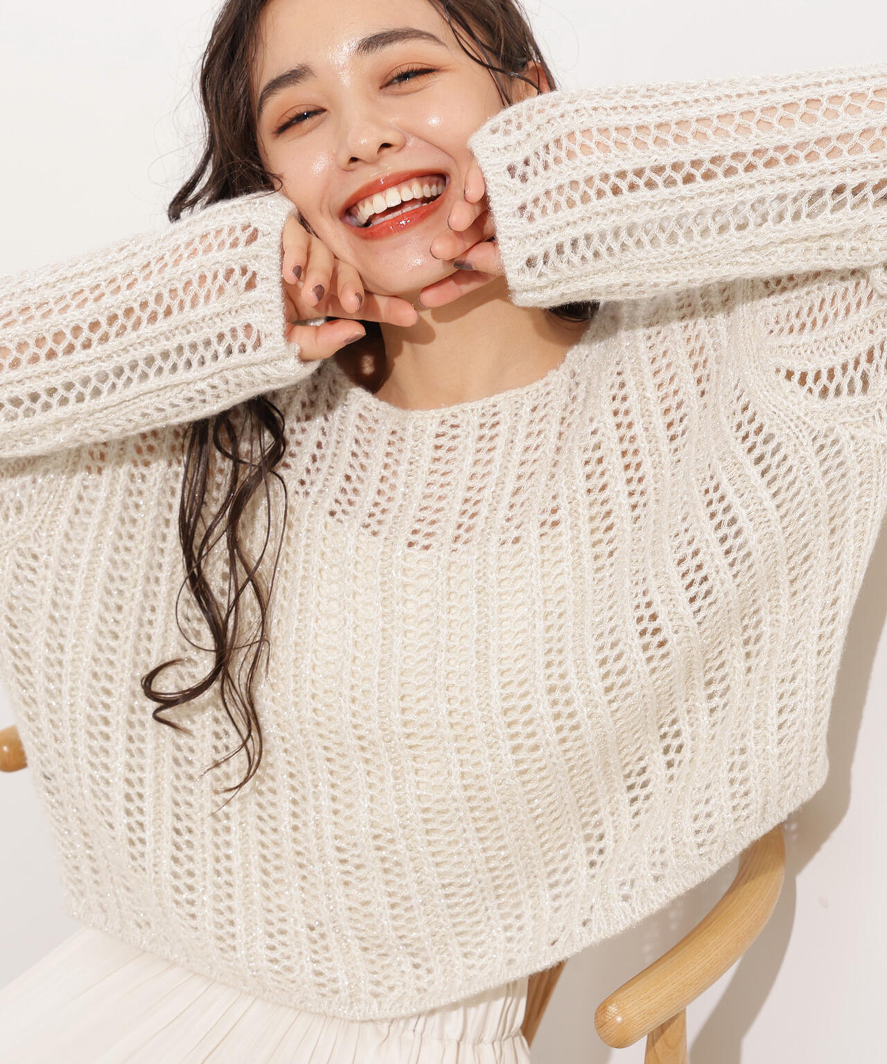 【小室安未さん着用】クロップド透かし編みニット