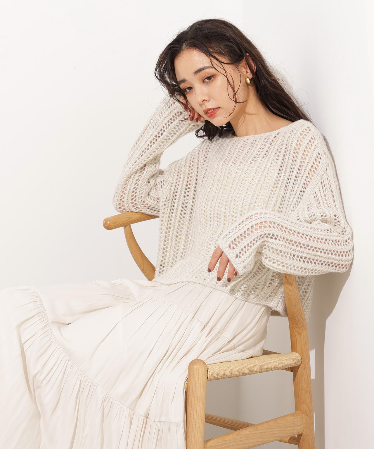 【小室安未さん着用】クロップド透かし編みニット
