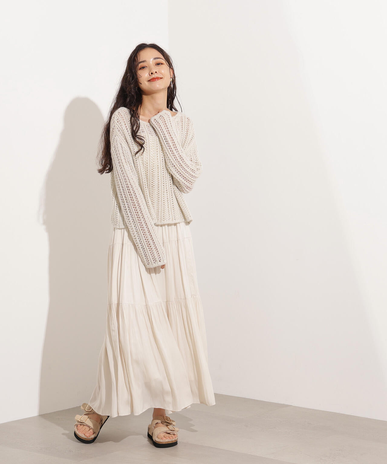 【小室安未さん着用】クロップド透かし編みニット