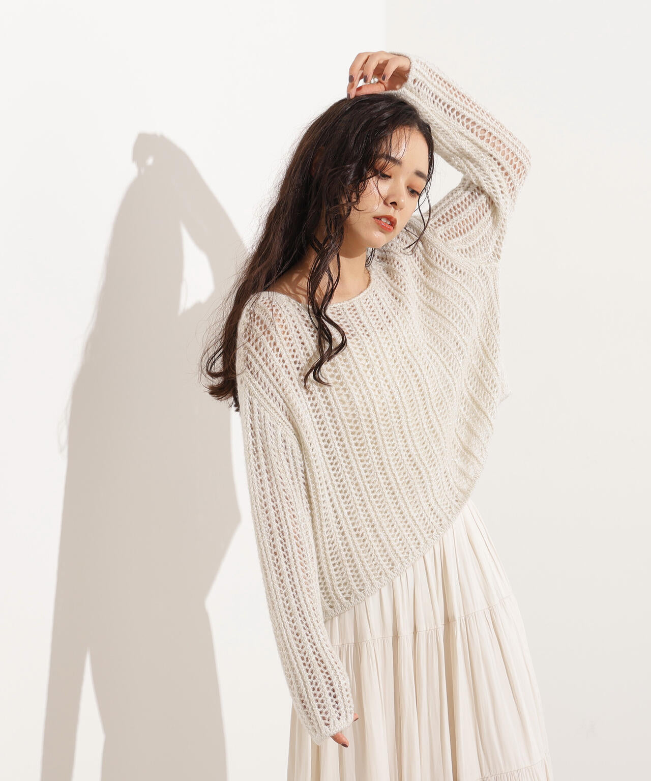 【小室安未さん着用】クロップド透かし編みニット