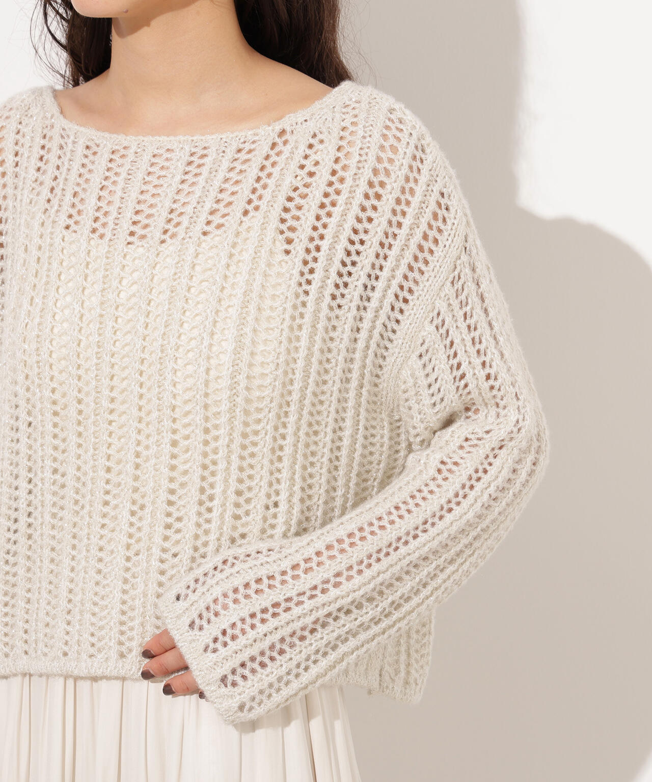 【小室安未さん着用】クロップド透かし編みニット