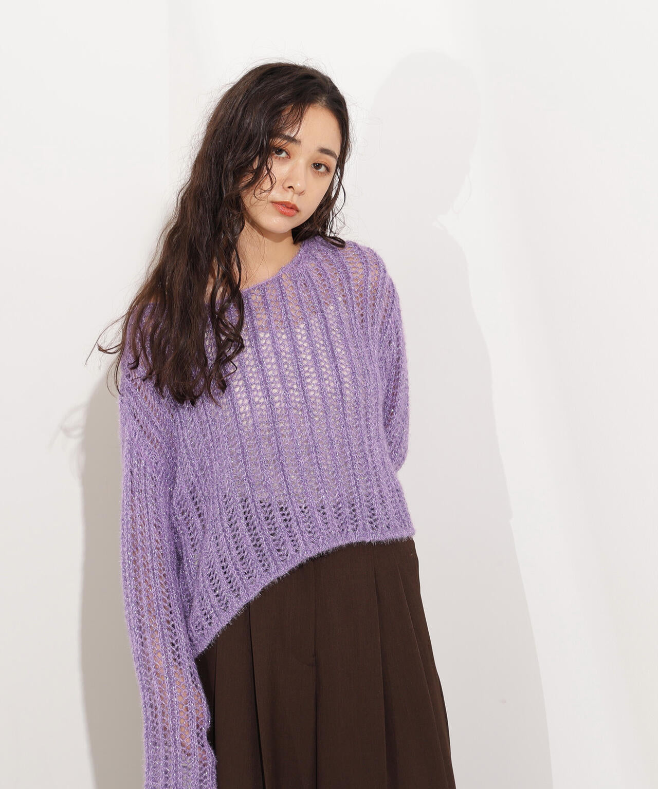 【小室安未さん着用】クロップド透かし編みニット