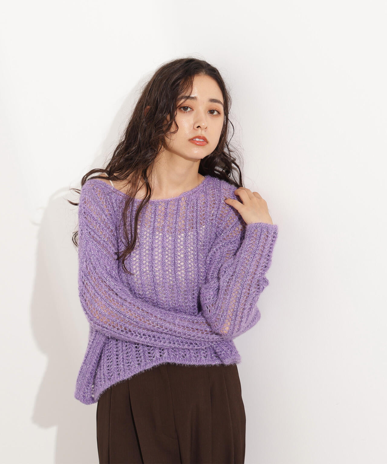 【小室安未さん着用】クロップド透かし編みニット