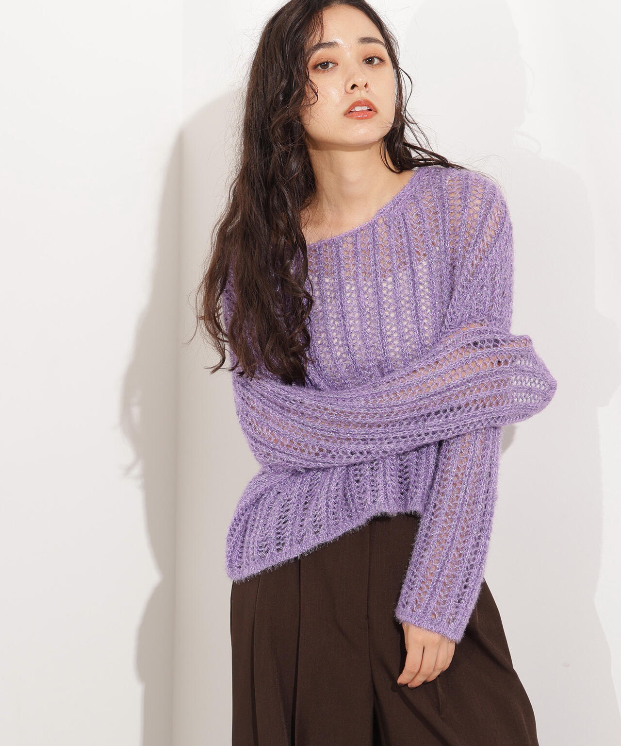 【小室安未さん着用】クロップド透かし編みニット