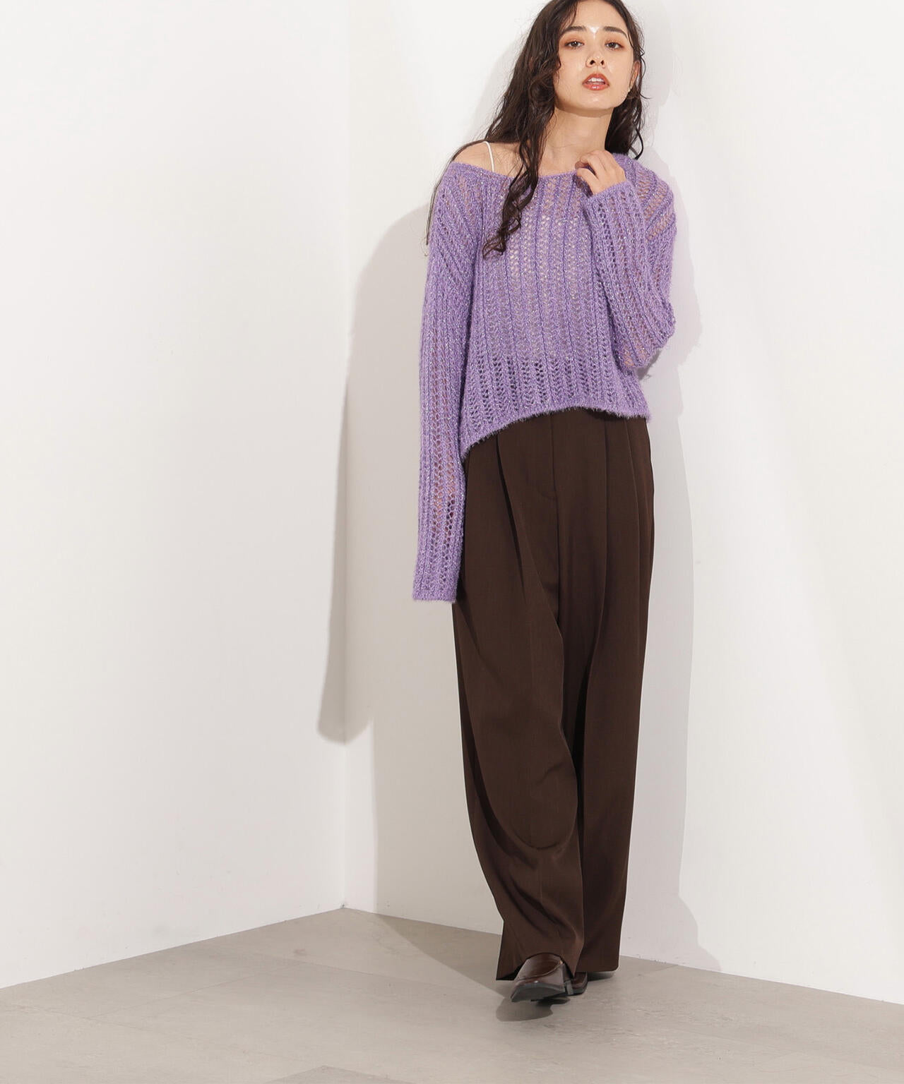 【小室安未さん着用】クロップド透かし編みニット