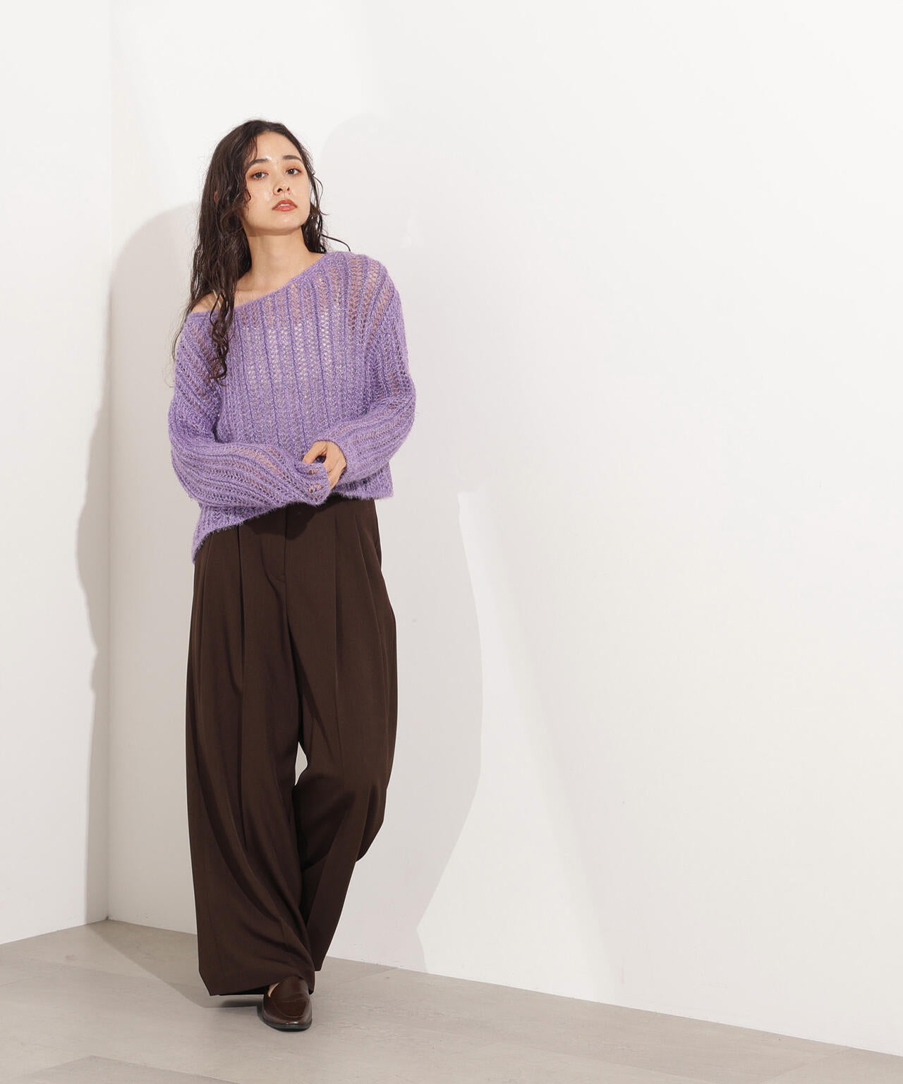 【小室安未さん着用】クロップド透かし編みニット