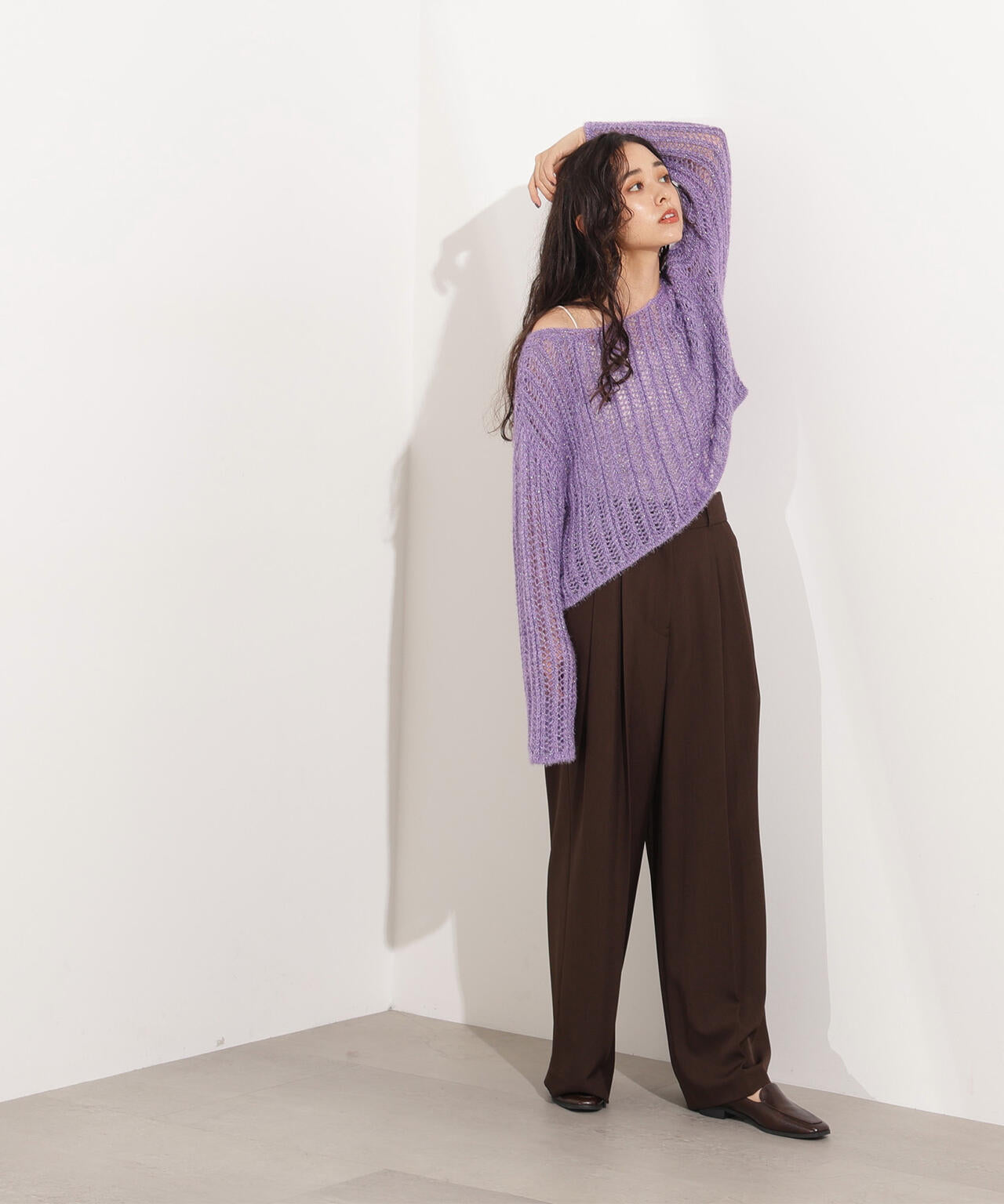 【小室安未さん着用】クロップド透かし編みニット