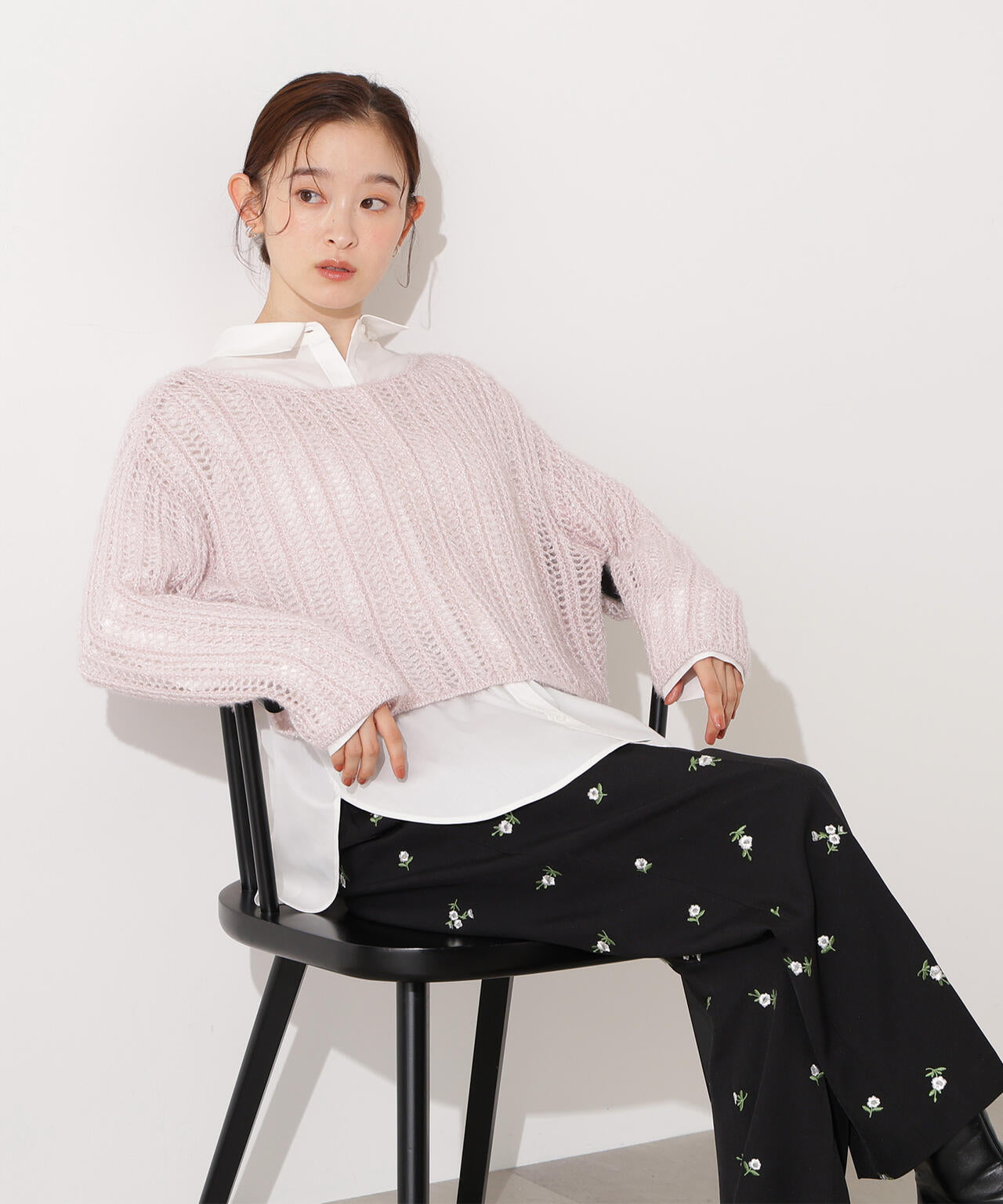 【小室安未さん着用】クロップド透かし編みニット