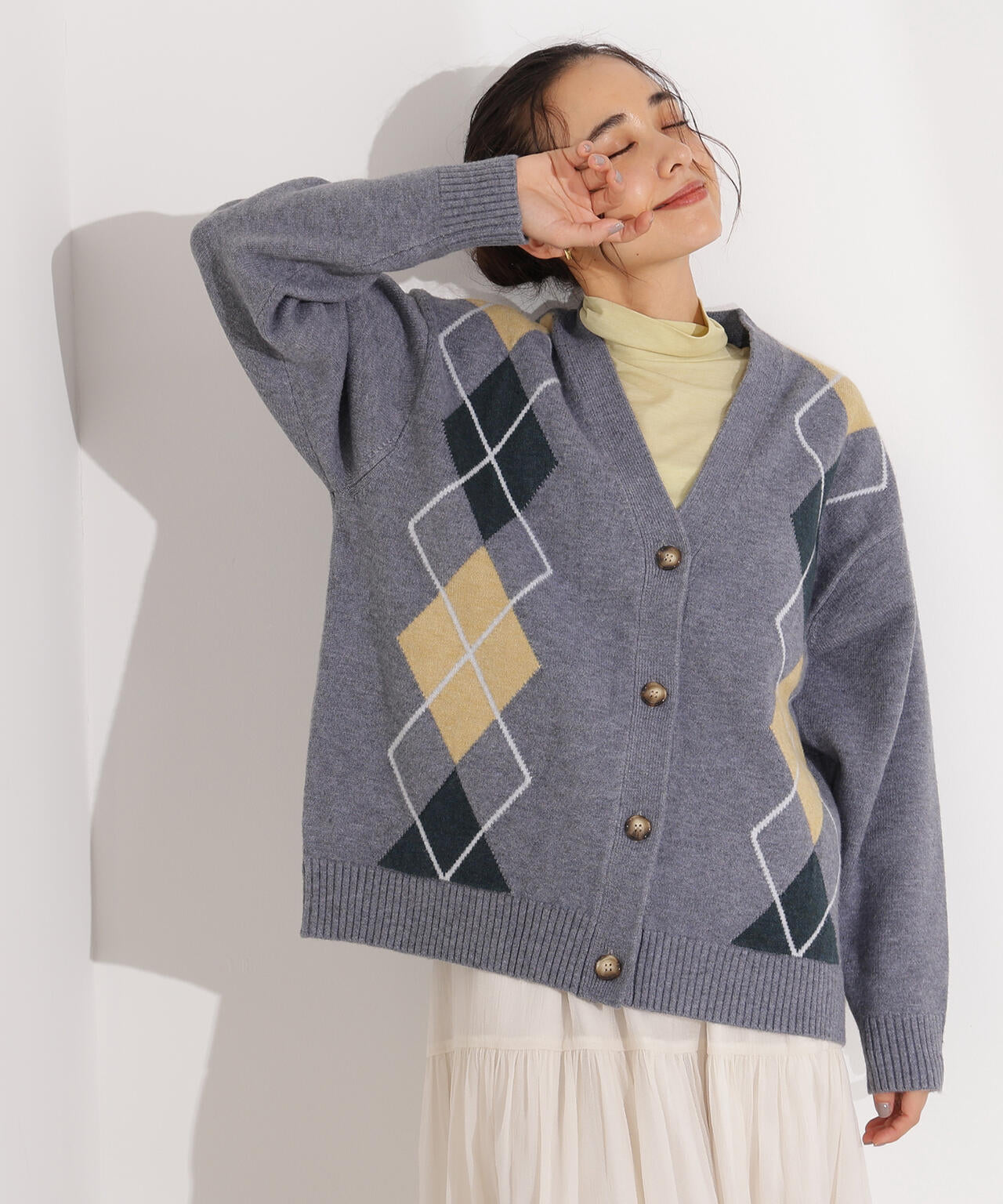 【岸本セシルさん着用】アーガイルニットカーディガン
