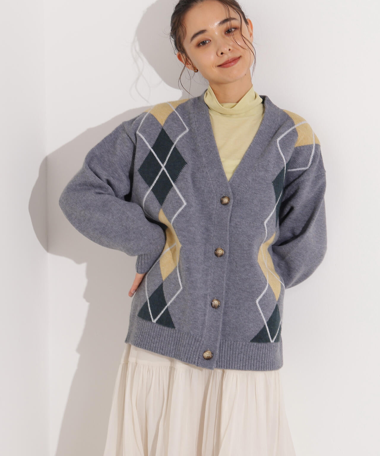 【岸本セシルさん着用】アーガイルニットカーディガン