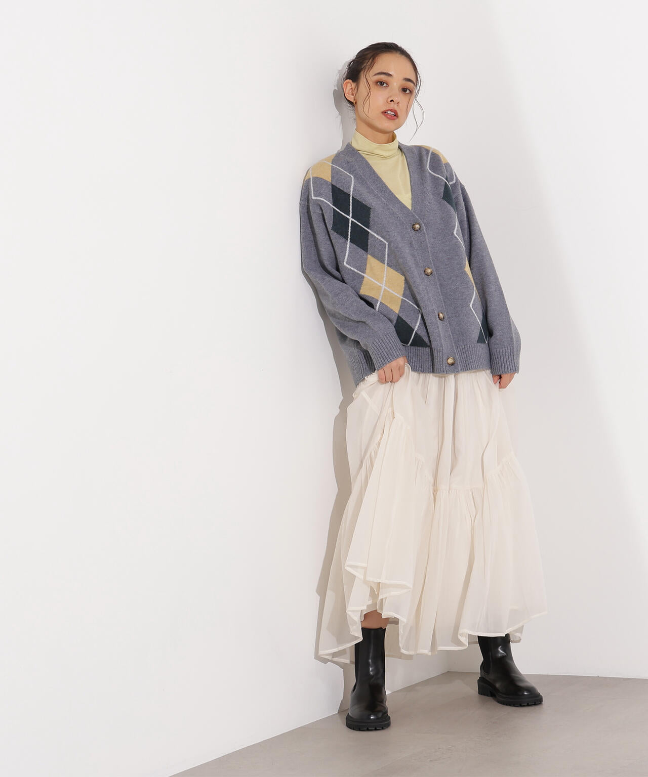 【岸本セシルさん着用】アーガイルニットカーディガン