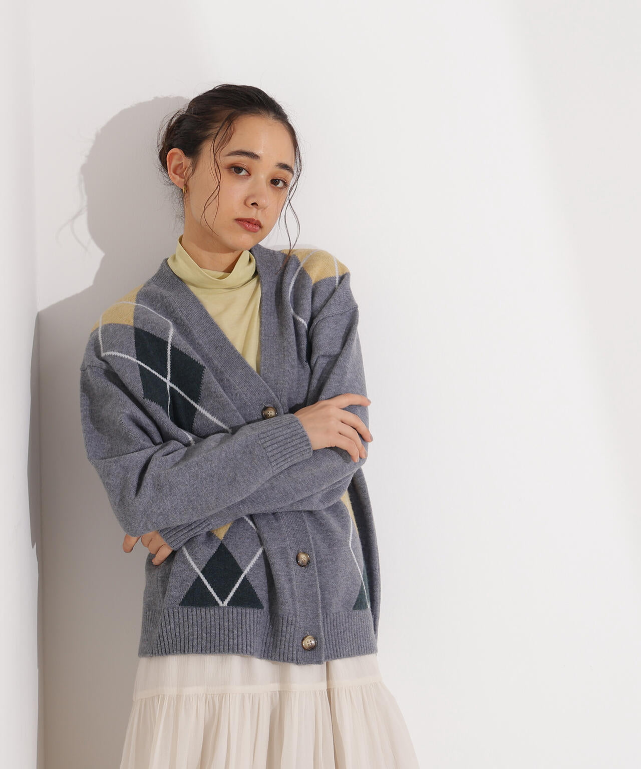 【岸本セシルさん着用】アーガイルニットカーディガン