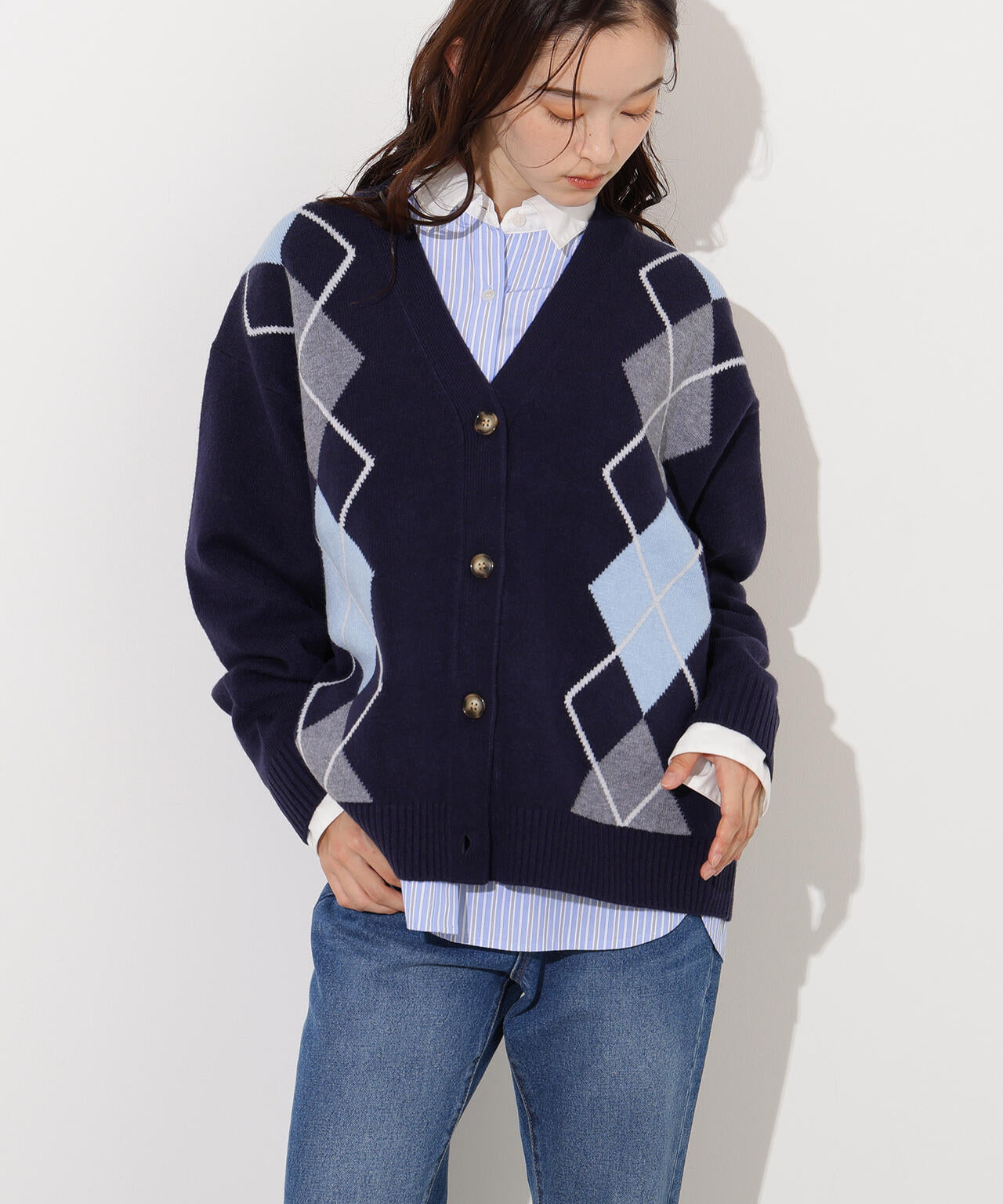 【岸本セシルさん着用】アーガイルニットカーディガン