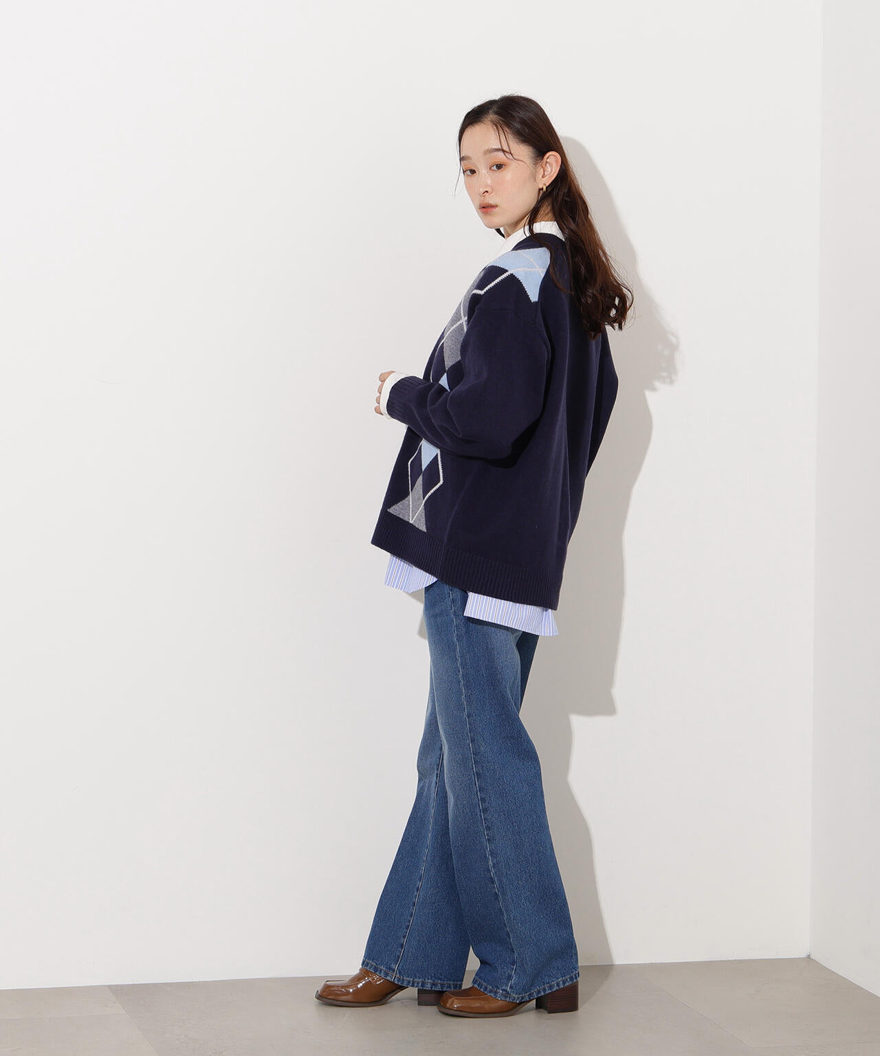 【岸本セシルさん着用】アーガイルニットカーディガン