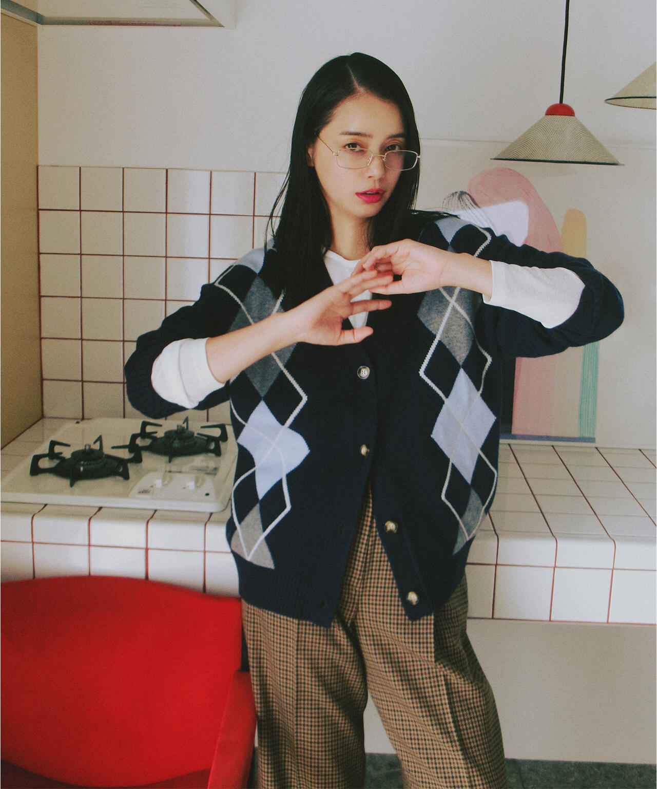 【岸本セシルさん着用】アーガイルニットカーディガン