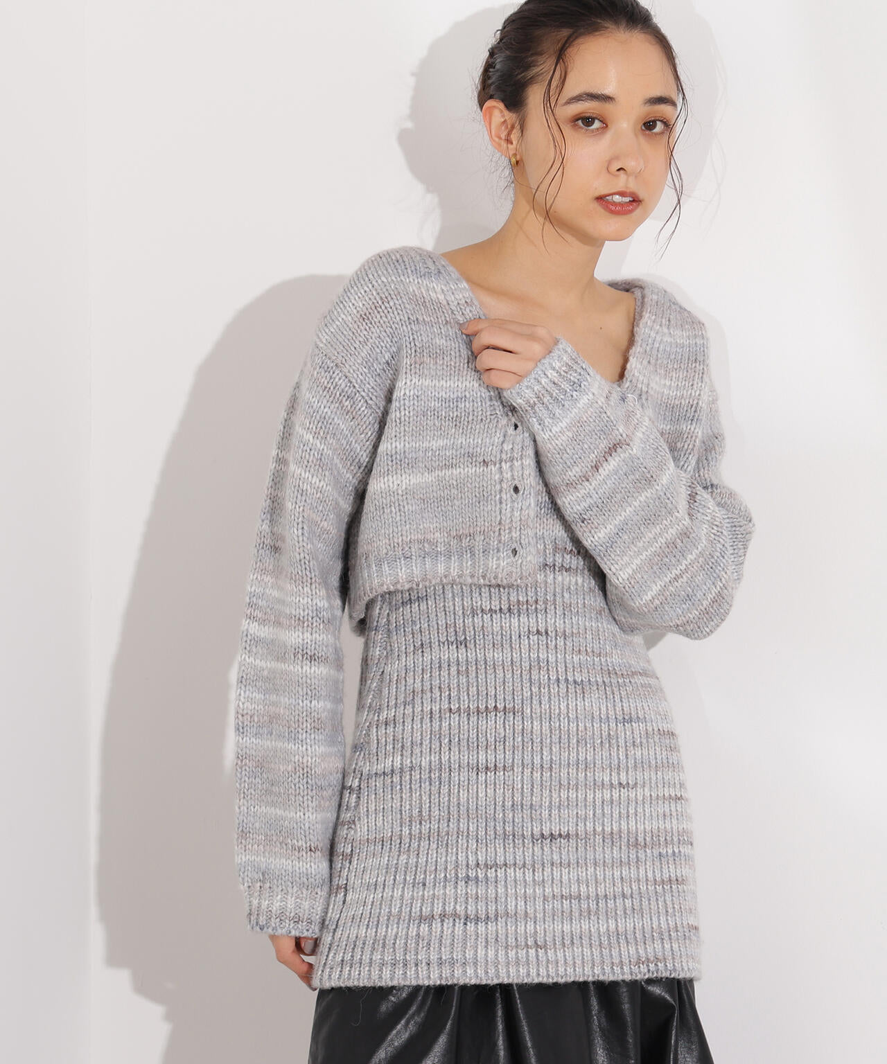 ミックスカラーチュニック&ショートカーディガン