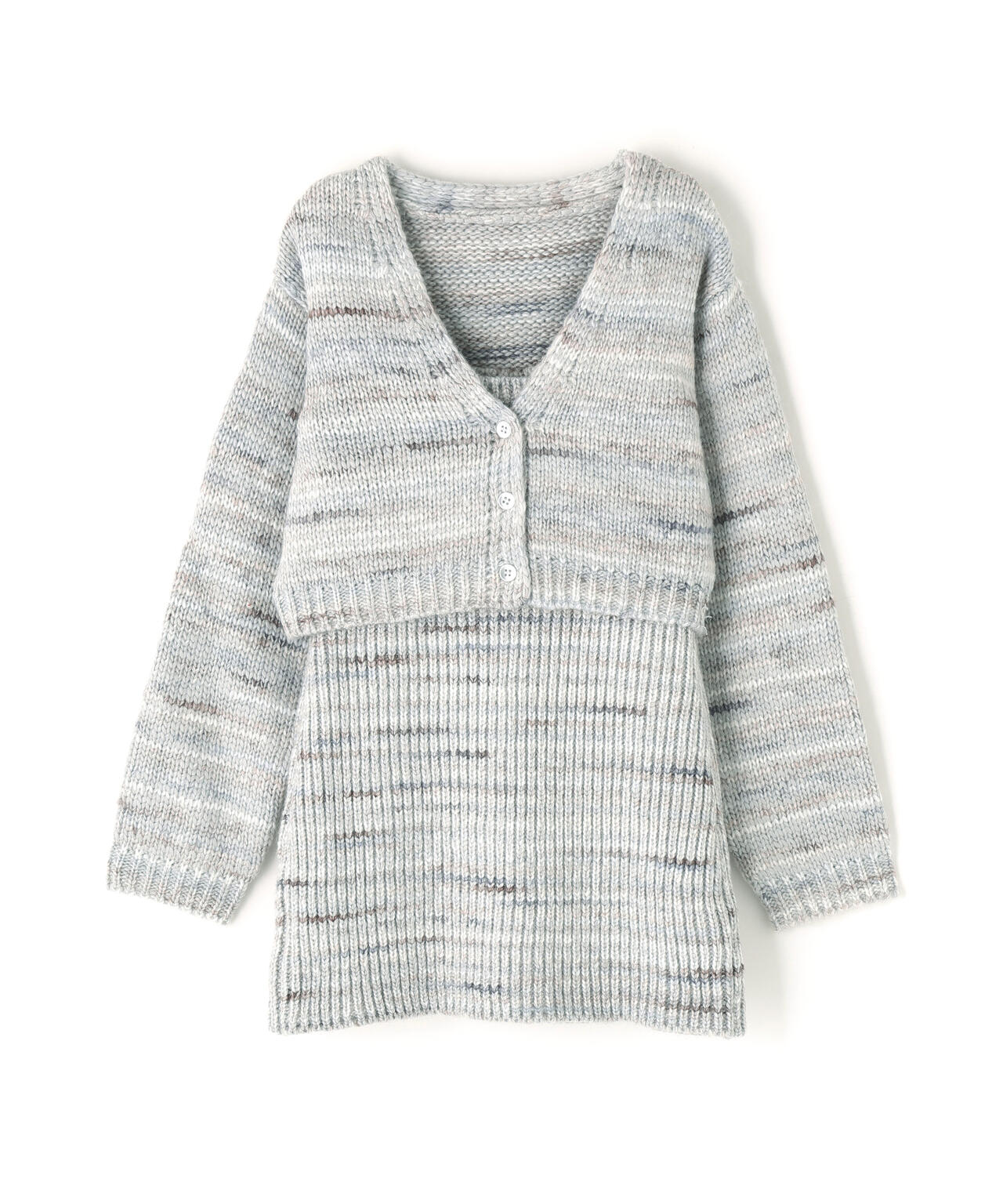 ミックスカラーチュニック&ショートカーディガン