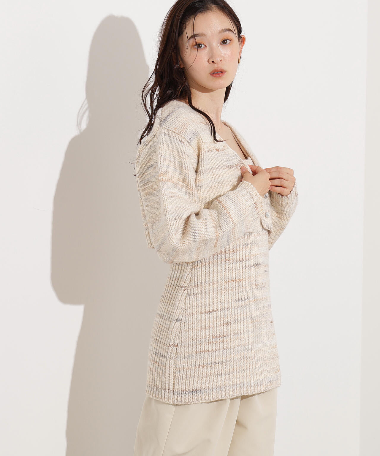 ミックスカラーチュニック&ショートカーディガン