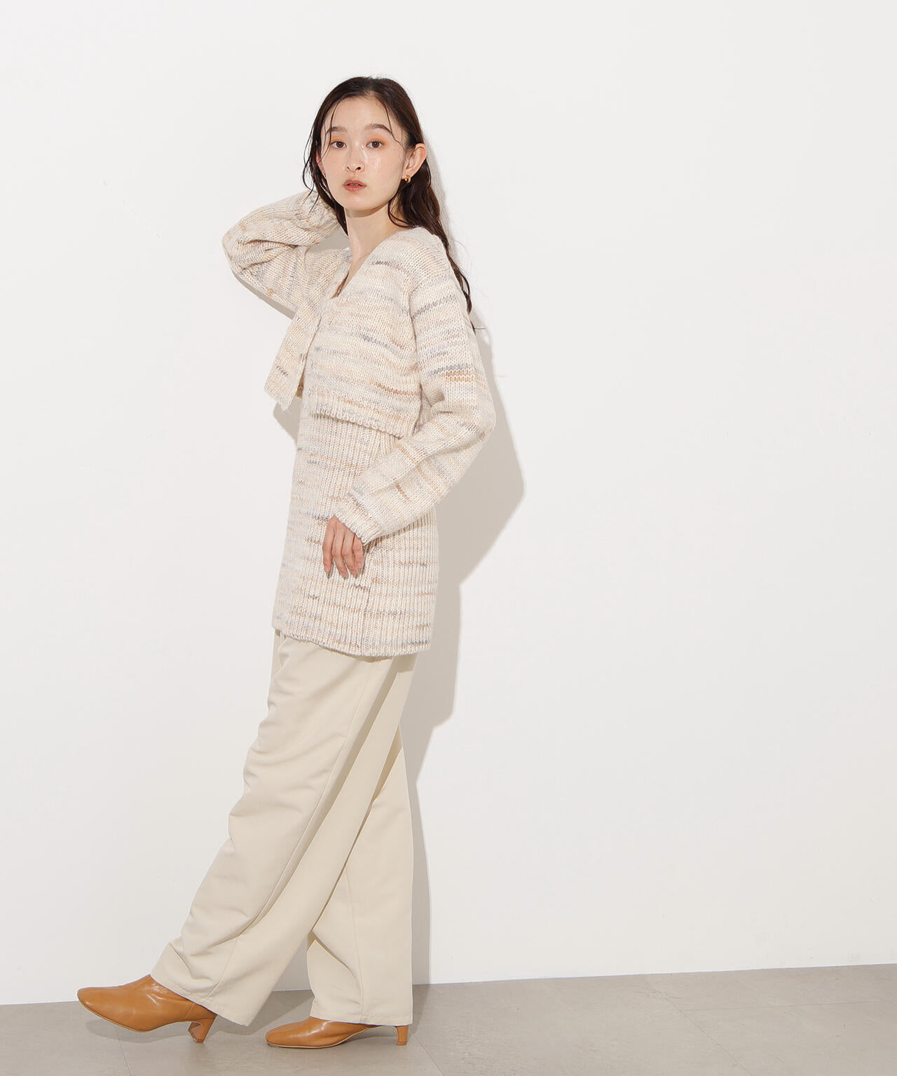 ミックスカラーチュニック&ショートカーディガン