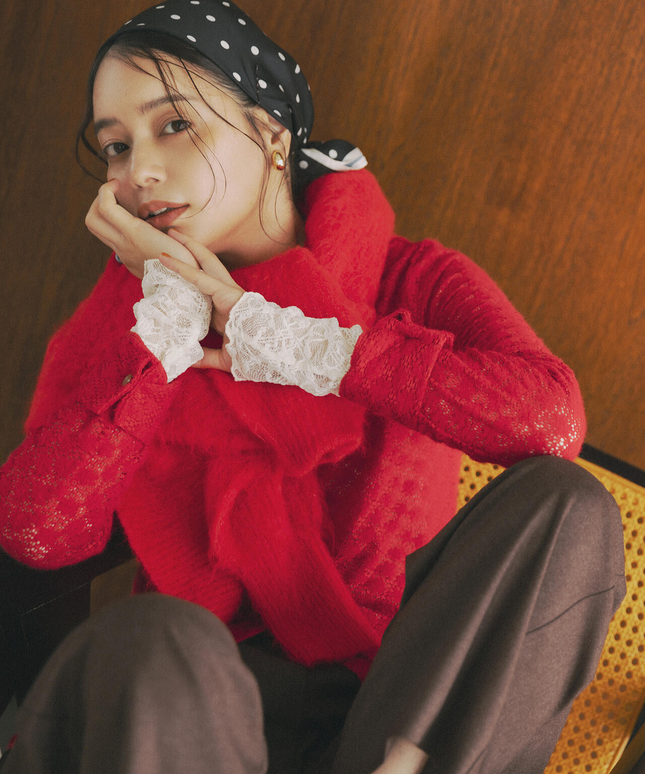 【岸本セシルさん着用】クルーネックフェザーカーディガン