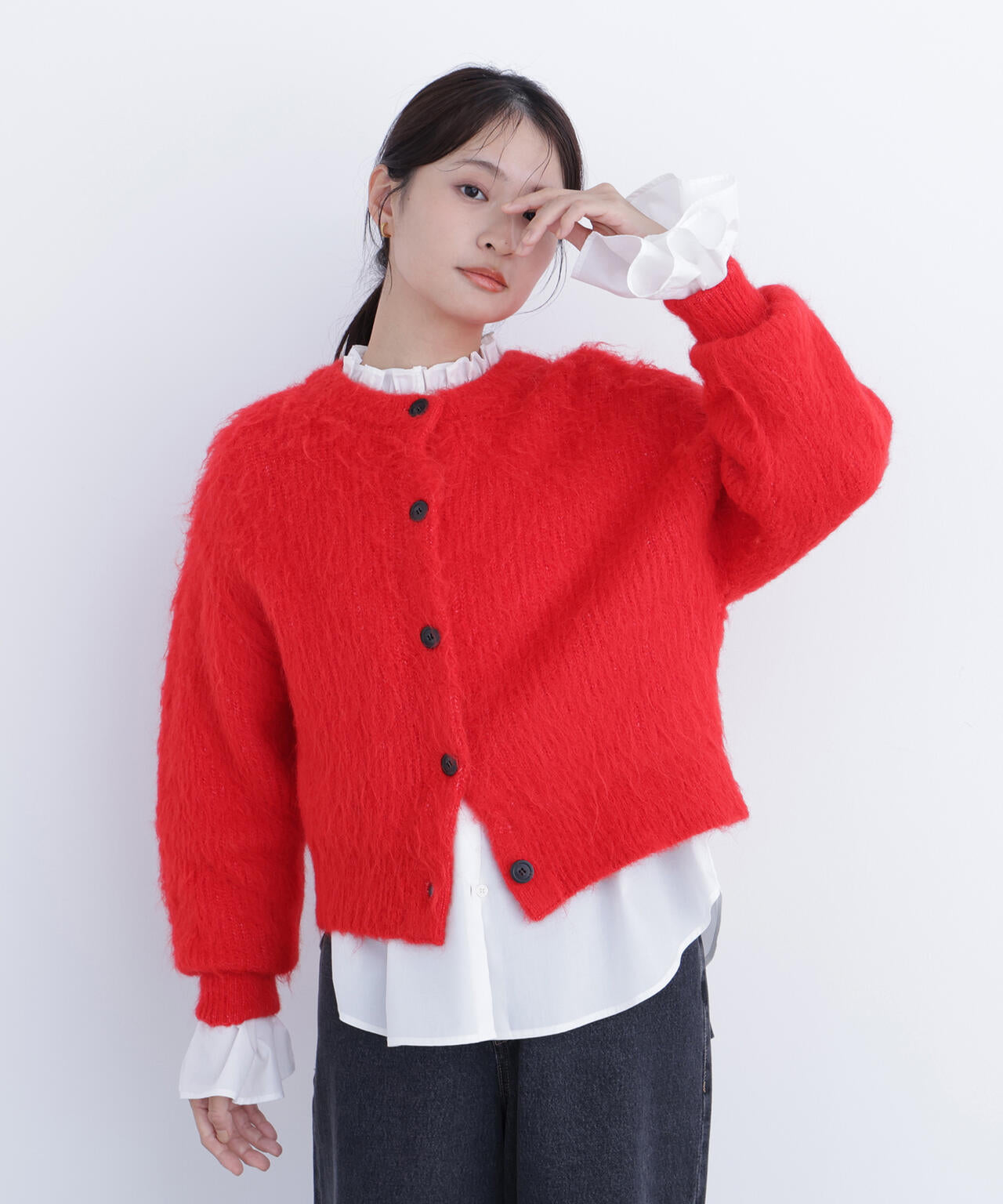 【岸本セシルさん着用】クルーネックフェザーカーディガン