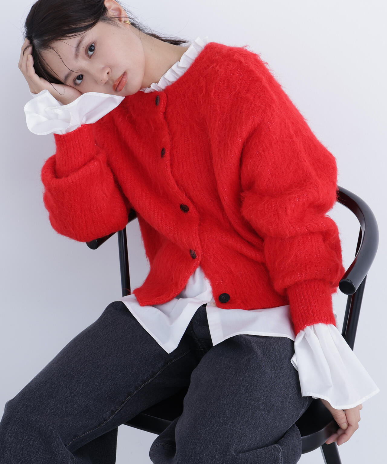 【岸本セシルさん着用】クルーネックフェザーカーディガン