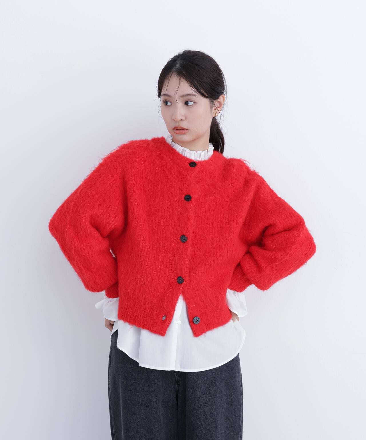 【岸本セシルさん着用】クルーネックフェザーカーディガン