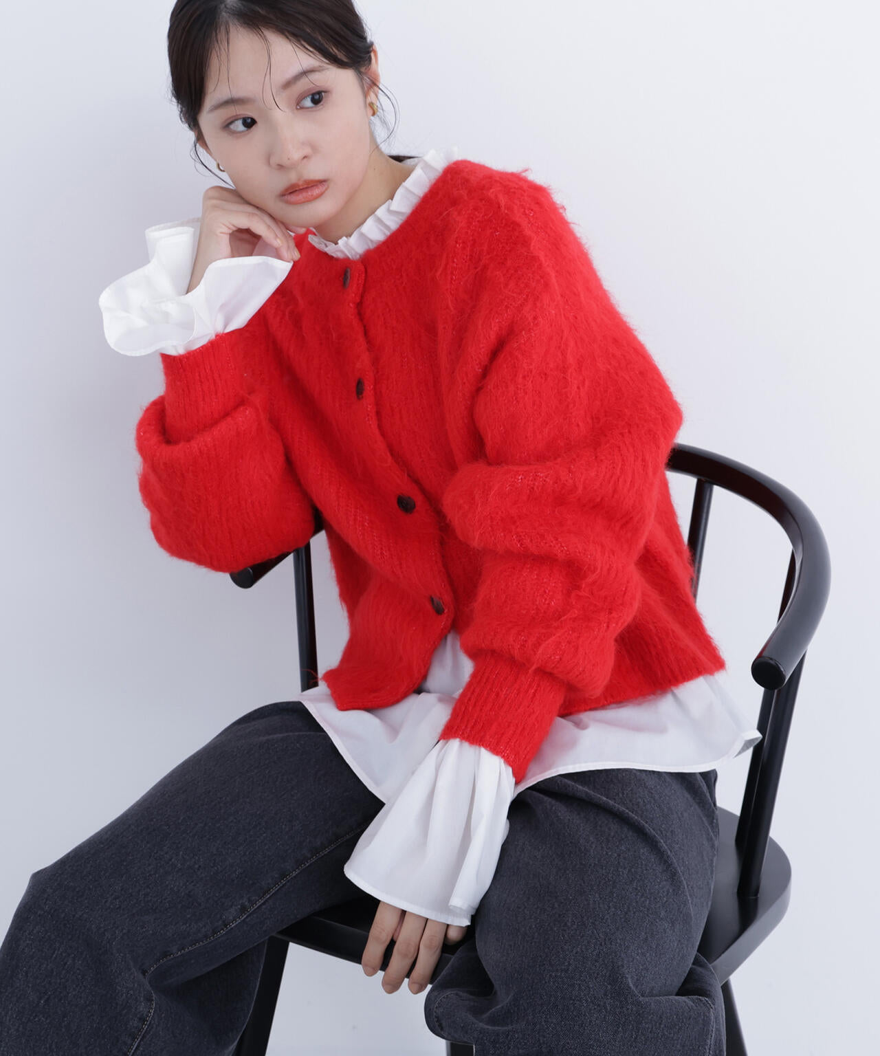 【岸本セシルさん着用】クルーネックフェザーカーディガン